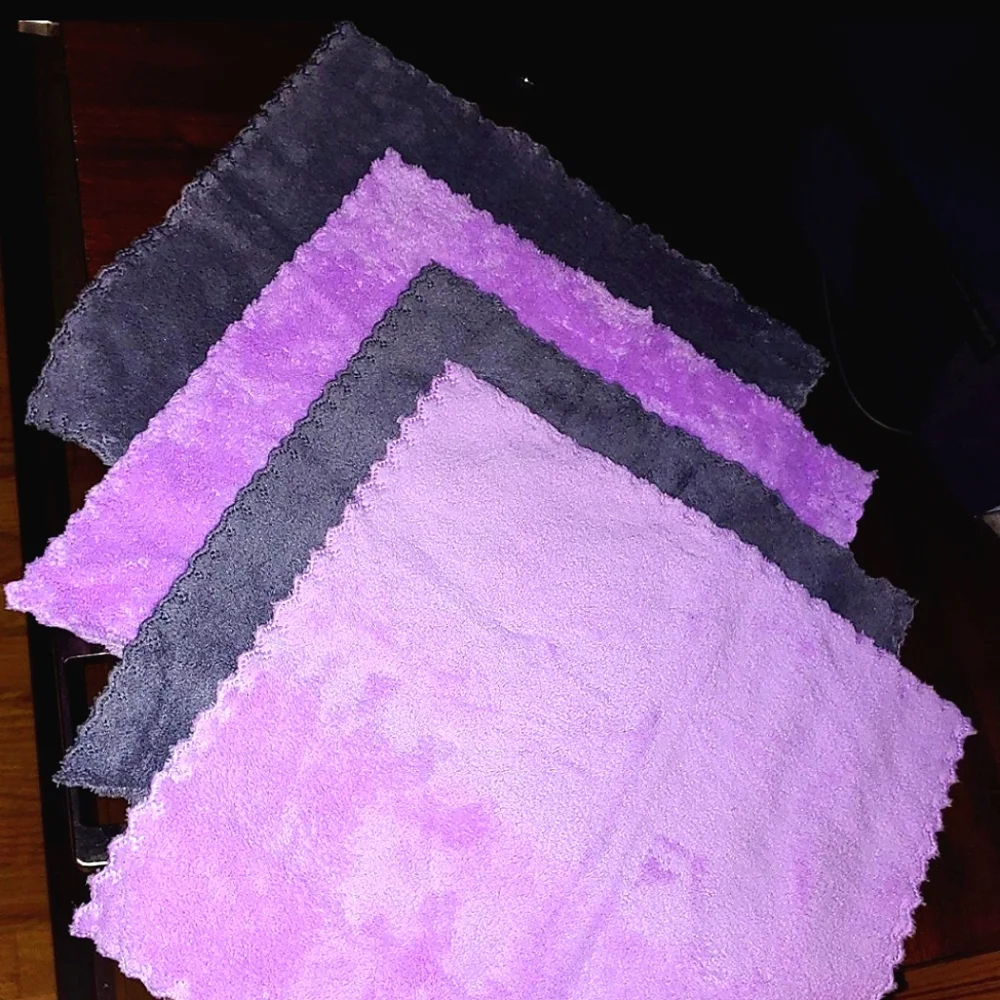Lavender & Grey Soft Fleece Baby Girl Washcloths Scalloped Edges